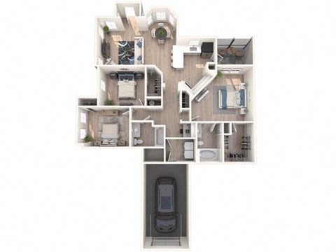 Floor plan for 3 beds, 2 baths, 1487 sqft